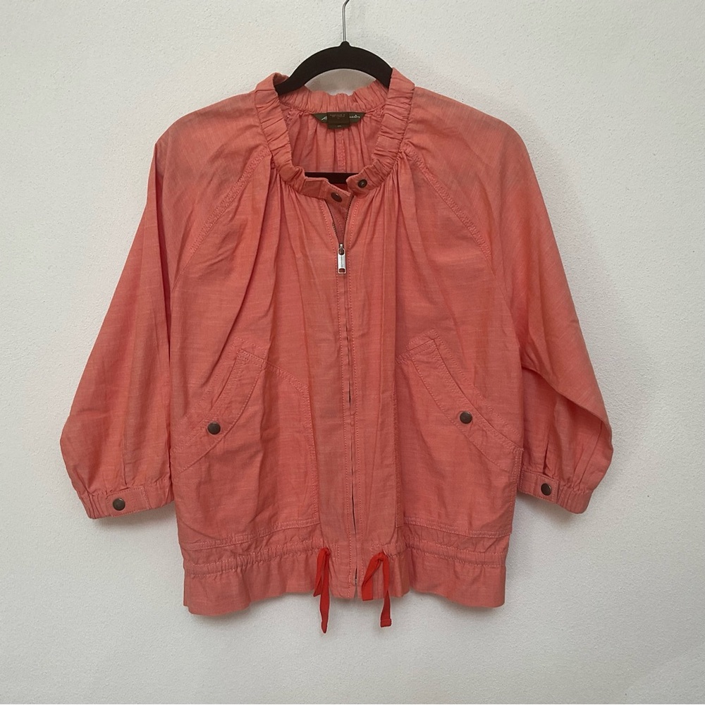 Eddie Bauer Peachy Orange Gathered Neck Zip Up Jacket Size Med Outdoors